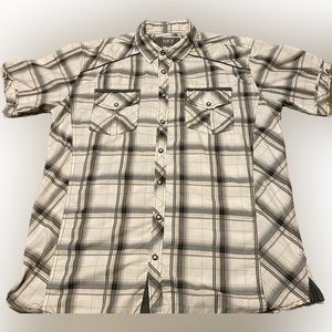 BKE Short Sleeve Shirt by Buckle snap Button Athletic Fit light green/white